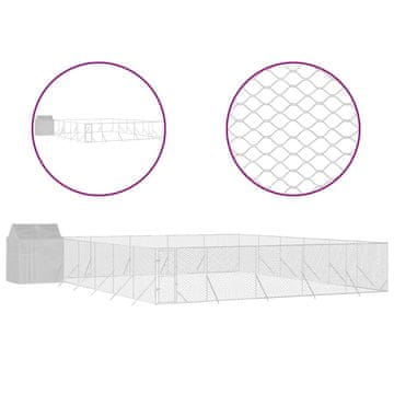 Vidaxl Zunanja pasja ograda s streho srebrna 12x12x2,5 m pocink. jeklo