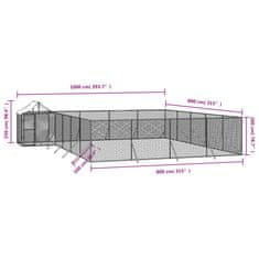 Vidaxl Zunanja pasja ograda s streho srebrna 10x8x2,5m pocinkano jeklo