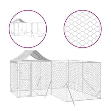 Vidaxl Zunanja pasja ograda s streho srebrna 4x4x2,5 m pocinkano jeklo