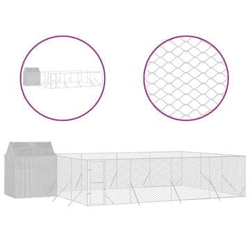 Vidaxl Zunanja pasja ograda s streho srebrna 6x6x2,5 m pocinkano jeklo