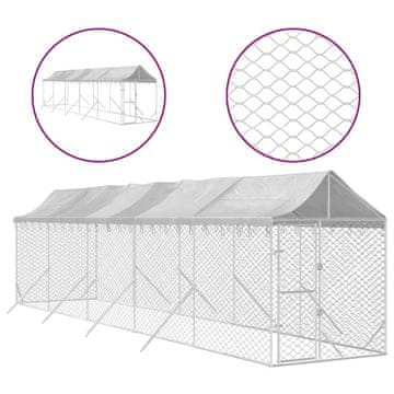 Vidaxl Zunanja pasja ograda s streho srebrna 2x10x2,5m pocinkano jeklo