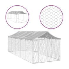 Vidaxl Zunanja pasja ograda s streho srebrna 3x7,5x2,5 m pocink. jeklo