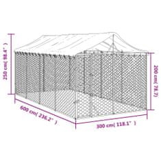 Vidaxl Zunanja pasja ograda s streho srebrna 3x6x2,5 m pocinkano jeklo