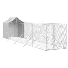 Vidaxl Zunanja pasja ograda s streho srebrna 2x10x2,5m pocinkano jeklo