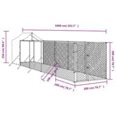 Vidaxl Zunanja pasja ograda s streho srebrna 2x10x2,5m pocinkano jeklo