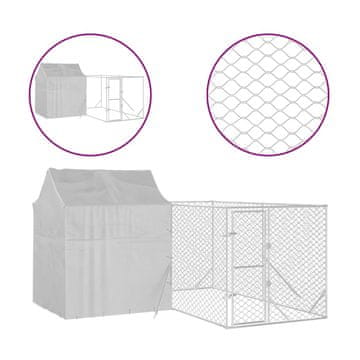 Vidaxl Zunanja pasja ograda s streho srebrna 4x4x2,5 m pocinkano jeklo
