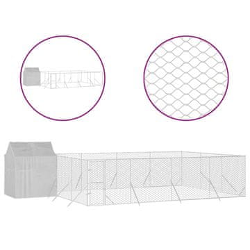 Vidaxl Zunanja pasja ograda s streho srebrna 10x6x2,5m pocinkano jeklo