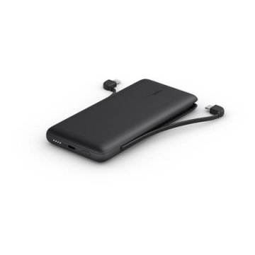 Belkin BOOST CHARGE USB-C Power Delivery PowerBank, 10000 mAh, z vgrajenimi kabli, črna