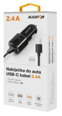 Aligator Avtopolnilec USB-C z USB TCH 2,4A črn