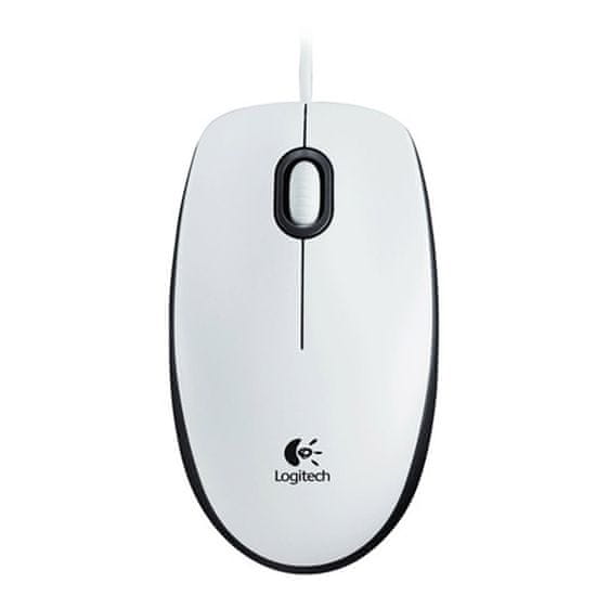 Logitech M100 miška, žična, optična, bela (910-006764)