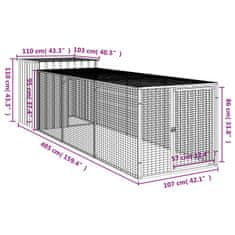 Vidaxl Kokošnjak z izhodom svetlo siv 110x405x110 cm pocinkano jeklo