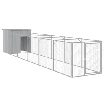 Vidaxl Pasja uta z izhodom svetlo siva 110x609x110 cm pocinkano jeklo