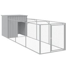 Vidaxl Pasja uta z izhodom svetlo siva 110x405x110 cm pocinkano jeklo