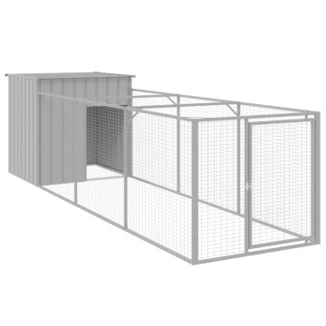 Vidaxl Pasja uta z izhodom svetlo siva 110x405x110 cm pocinkano jeklo