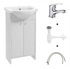 shumee Kopalniški komplet: omarica z umivalnikom 50 bela + pipa in sifon Diana
