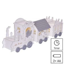 Emos LED lesena dekoracija – vlakec, 2x AA, 14 cm, notranja, topla bela, časovnik