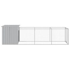 Vidaxl Pasja uta z izhodom svetlo siva 110x405x110 cm pocinkano jeklo