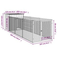 Vidaxl Pasja uta z izhodom svetlo siva 110x405x110 cm pocinkano jeklo