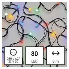 Emos LED božična cherry veriga – kroglice, 8 m, zunanja in notranja, večbarvna, časovnik