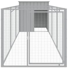 Vidaxl Pasja uta z izhodom svetlo siva 110x405x110 cm pocinkano jeklo