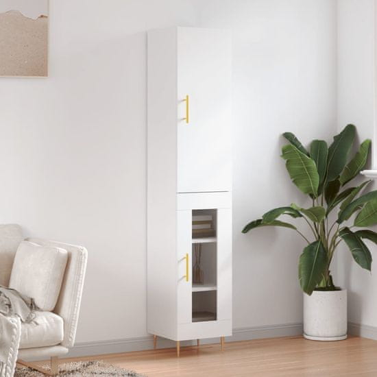 Vidaxl Visoka omara bela 34,5x34x180 cm inženirski les