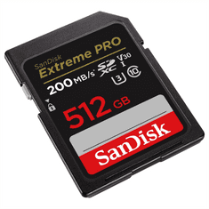 SanDisk Spominska kartica Extreme PRO 512 GB SDXC 200 MB/s in 140 MB/s, UHS-I, razred 10, U3, V30