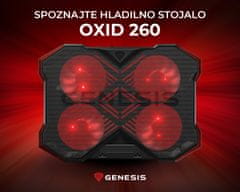 OXID 260 hladilno stojalo/podstavek, prenosniki do 17.3", LED, 4 ventilatorji, USB