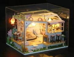 Dvěděti Dva otroka miniaturna hiša Mačja kavarna z vrtom
