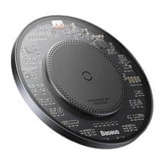 BASEUS Indukcijski magnetni polnilnik za telefon 15 W + kabel USB-C 1 m, črn