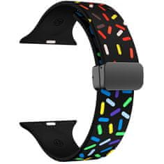 4wrist Silikonski pašček z barvnim motivom za Apple Watch 38/40/41 - črn