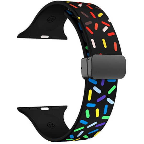 4wrist Silikonski pašček z barvnim motivom za Apple Watch 42/44/45/49 - črn