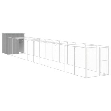 Vidaxl Pasja uta z izhodom svetlo siva 165x1271x181 cm pocinkano jeklo