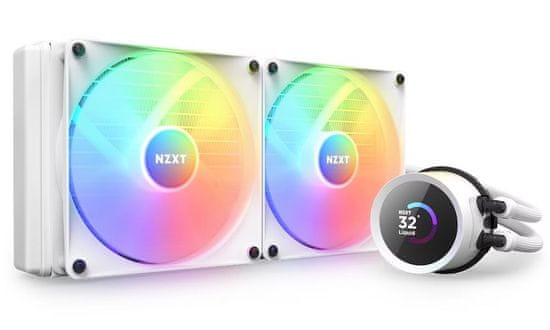 NZXT vodni hladilnik Kraken 280 RGB / 2x140mm ventilator / 4-pin PWM / LCD zaslon / 6 let / bela