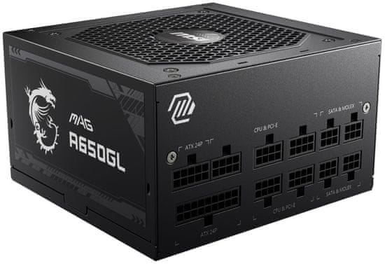 MSI napajalnik MAG A650GL/ 650W/ ATX/ akt. PFC/ 7 let polne garancije/ 120mm ventilator/ modularna napeljava/ 80PLUS Gold