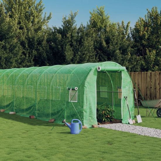 Vidaxl Rastlinjak z jeklenim ogrodjem zelen 32 m² 16x2x2 m