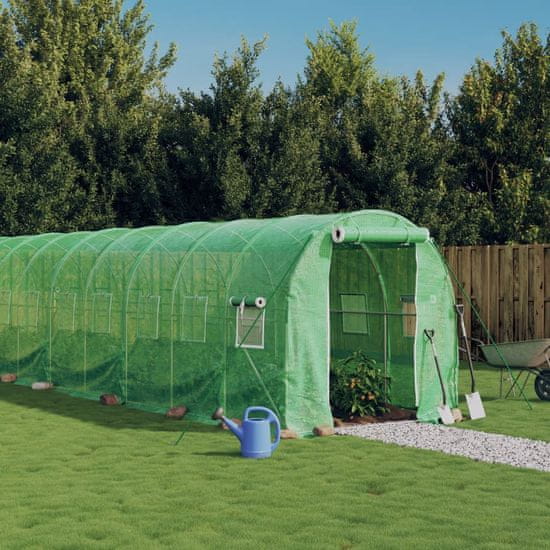 Vidaxl Rastlinjak z jeklenim ogrodjem zelen 36 m² 18x2x2 m