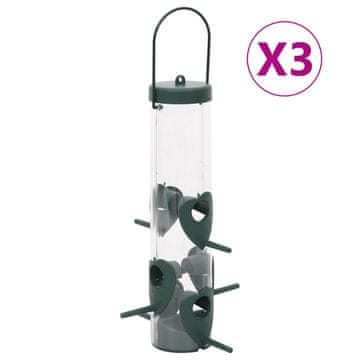 Vidaxl Krmilnica za ptice 3 kosi temno zelena 17x17x32 cm