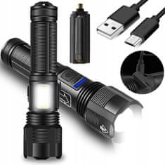 Dexxer Aku. LED XHP50 LED COB ročna svetilka USB zoom IPX4