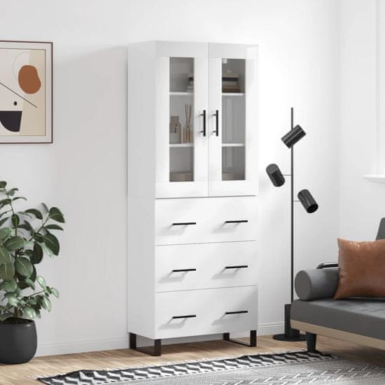 Vidaxl Visoka komoda visok sijaj bela 69,5x34x180 cm inženirski les