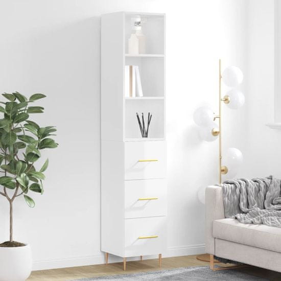 Vidaxl Visoka omara visok sijaj bela 34,5x34x180 cm inženirski les