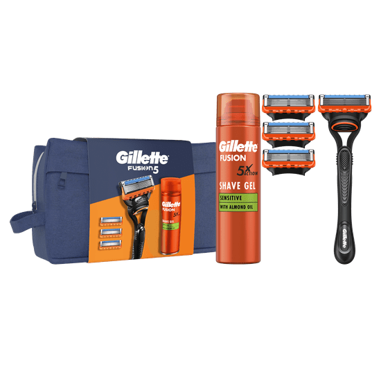 Gillette Darilni komplet brivnik Fusion + 3 nadomestne glave za britje + gel Fusion