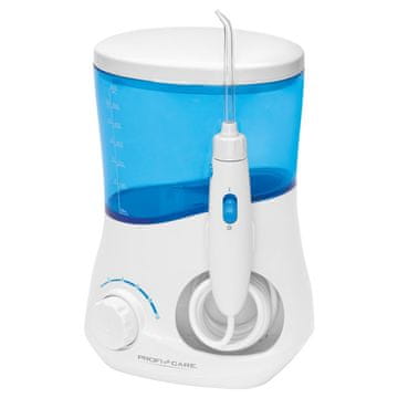 ProfiCare ProfiCare PC-MD 3005 ustni irrigator, zmogljivost 0,6 L, nastavljiv pretok vode, 4 šobe, z vtičnico AC, elegantna bela in modra barva.