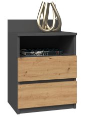 Topeshop Topeshop M1 nočna omarica, 2 predala, hrast/antracit