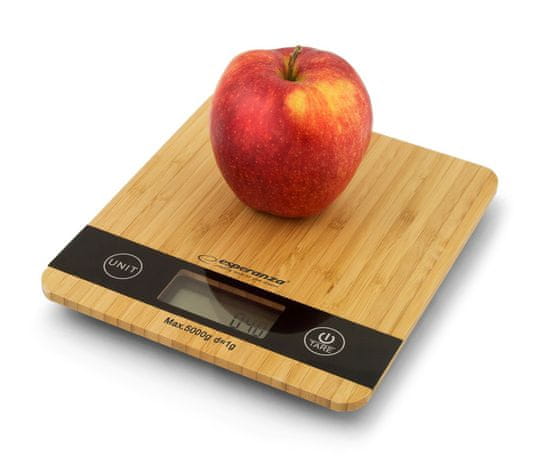 Esperanza Elektronska kuhinjska tehtnica Esperanza EKS005 z bambusovo površino, natančnost 1 g, kapaciteta do 5 kg, LCD zaslon