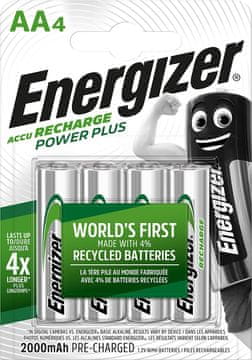 Energizer Energizer Rechargeable Power Plus AA baterije 2000mAh, 4 kosi, dolga življenjska doba, 1000 polnjenj, srebrna barva