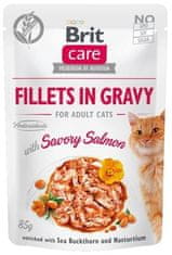 Brit BRIT Care Lososovi fileti v omaki - mokra hrana za mačke, 85 g, primerna za vse pasme, brez glutena, za odrasle in starejše mačke