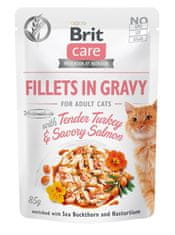 Brit BRIT Care Filleti v omaki s puranom in lososom - mokra hrana za mačke, 85 g, primerna za odrasle mačke vseh pasem