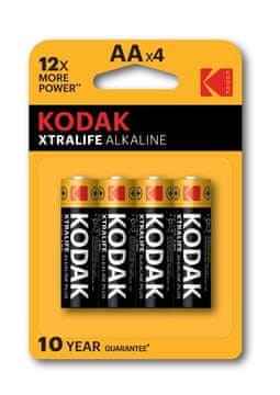 Kodak Življenjska doba baterij Kodak XTRALIFE AA (4 kosi) - Alkalne, 2700 mAh, 1.5 V, okolju prijazne in zanesljive.