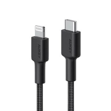 Aukey AUKEY CB-CL03 2m USB-C Kabel z Lightning priključkom, Apple MFi, Črn, 480 Mbit/s, USB Power Delivery, 24h Dostava