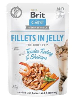 Brit BRIT Care Fileti v želeju - puran in škampi, mokra hrana za mačke, 85 g, brez glutena, primerna za vse pasme